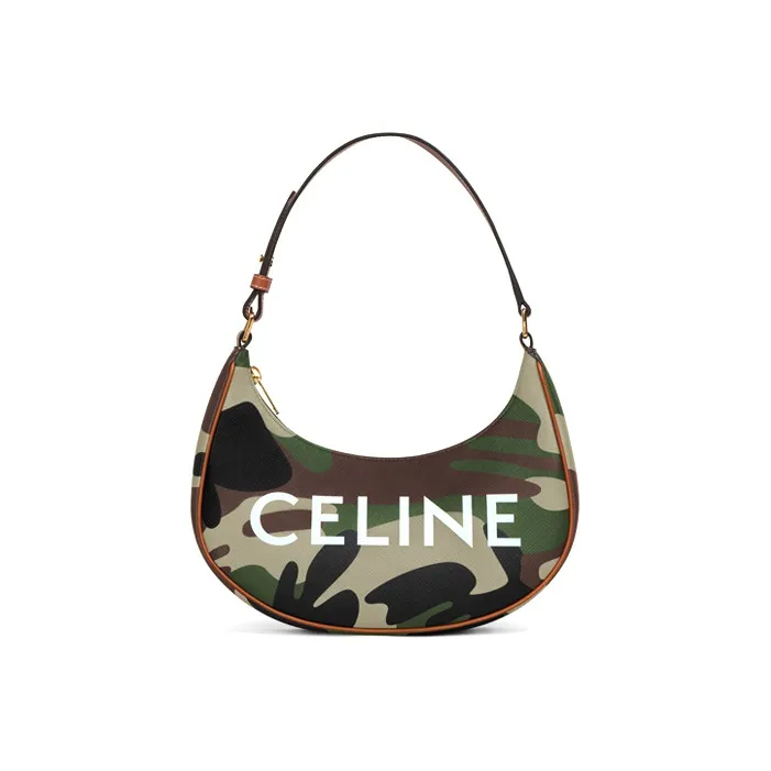 CELINE AVA Canvas With Leather Handbag, Shoulder Bag, One Shoulder Women's Camouflage Print/Khaki-0