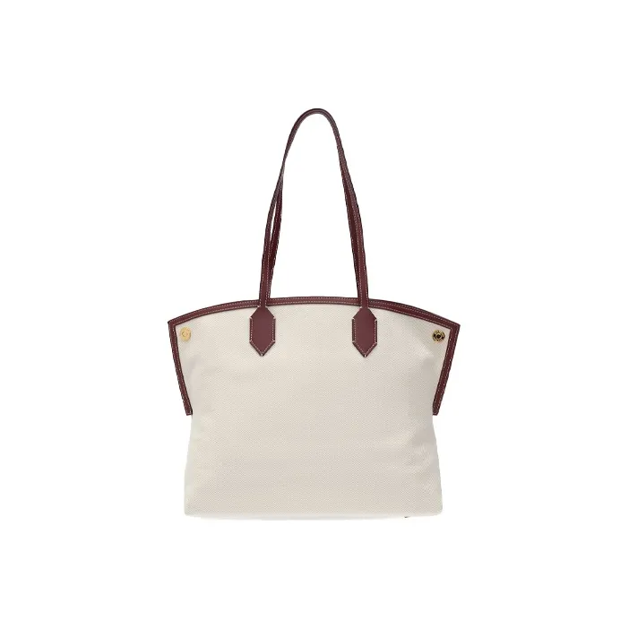 Burberry Cotton With Leather Tote Bag Shopping Bag Shoulder Bag Handbag Medium Size Women's Beige-2