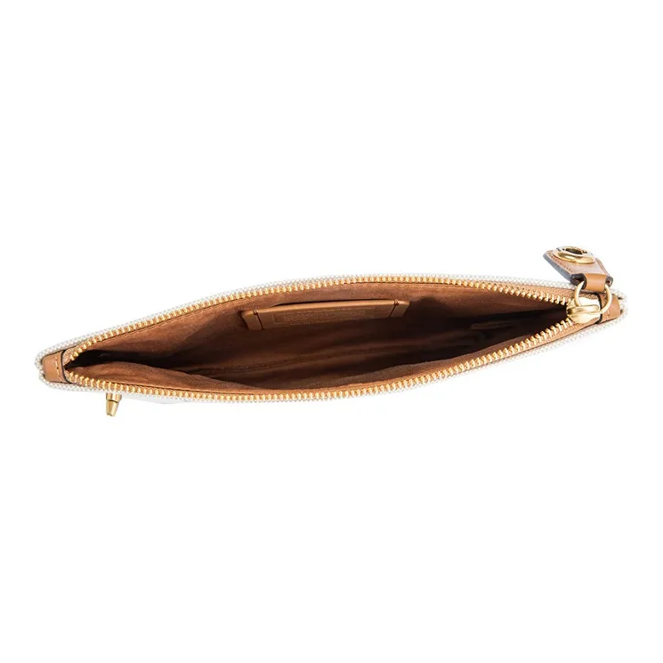 COACH Turnlock Canvas Canvas Bag Clutches Medium Size Unisex Beige-3