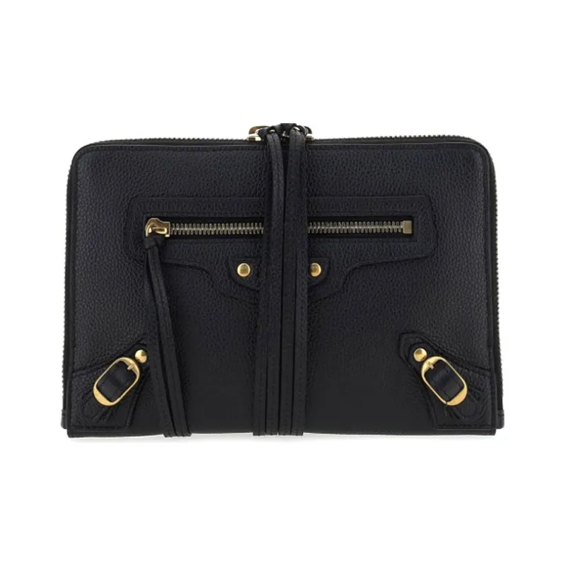 Balenciaga Cow Leather Makeup Bag, Clutch, Toiletry Bag Women's Black-0