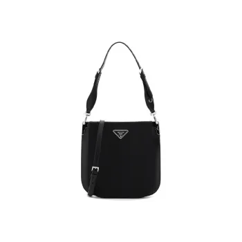 PRADA Leather Hobo Bag Shoulder Bag Unisex Black