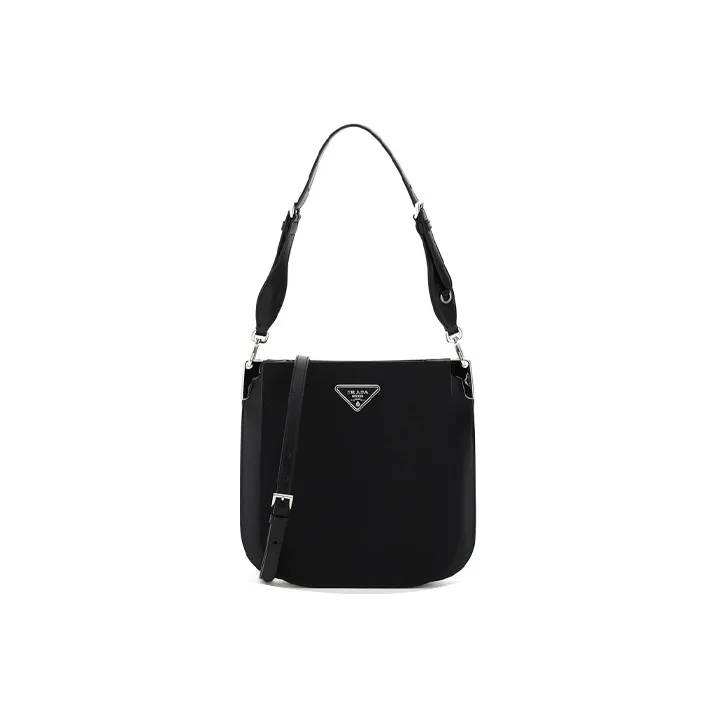 PRADA Leather Hobo Bag Shoulder Bag Unisex Black-0