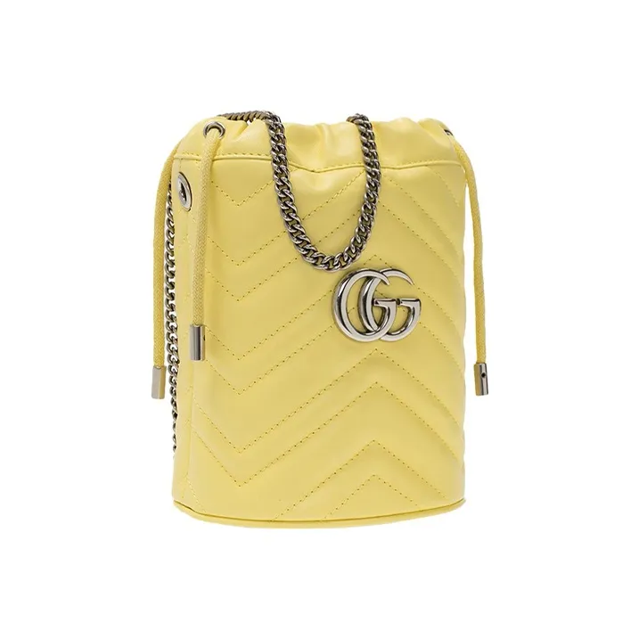 GUCCI Marmont Leather Bucket Bags Shoulder Bag Crossbody Bag Mini Women's Yellow-1