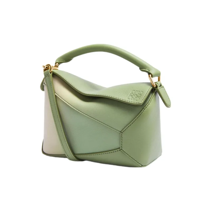 LOEWE Puzzle Nappa Calfskin Shoulder Bag, Crossbody Bag Mini Women's Green/Oat-0