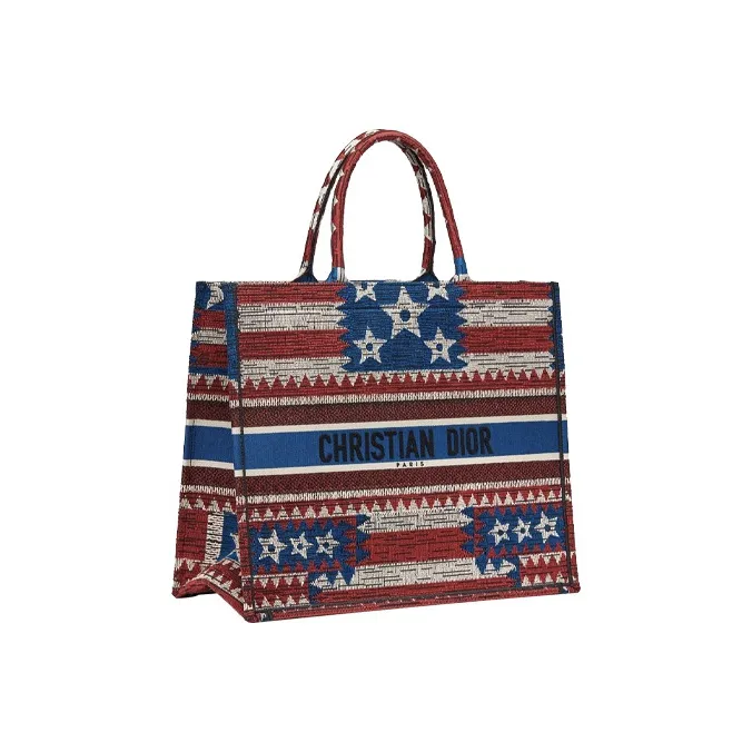 DIOR BookTote Embroidery Tote Bag Shopping Bag Handbag Large Size Women's Red-1