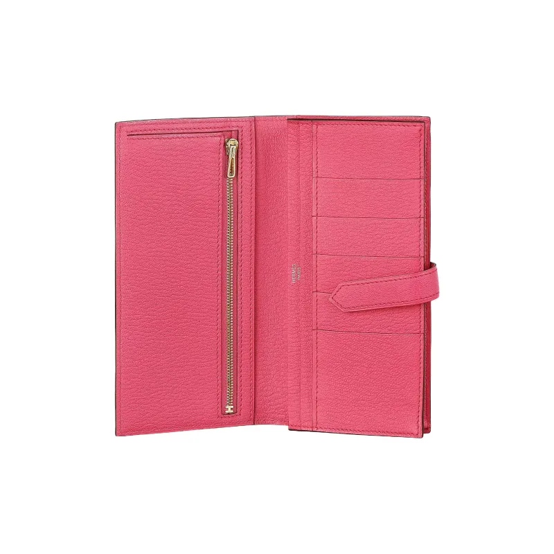 HERMES Bearn Mysore Goat Skin Wallet Women's U5 Rose Lipstick Lip Balm Pink-1