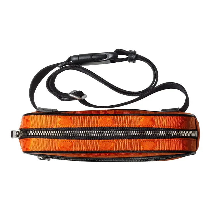 GUCCI Nylon Fabric With Leather Sling Bag Fanny Pack Unisex Orange-4