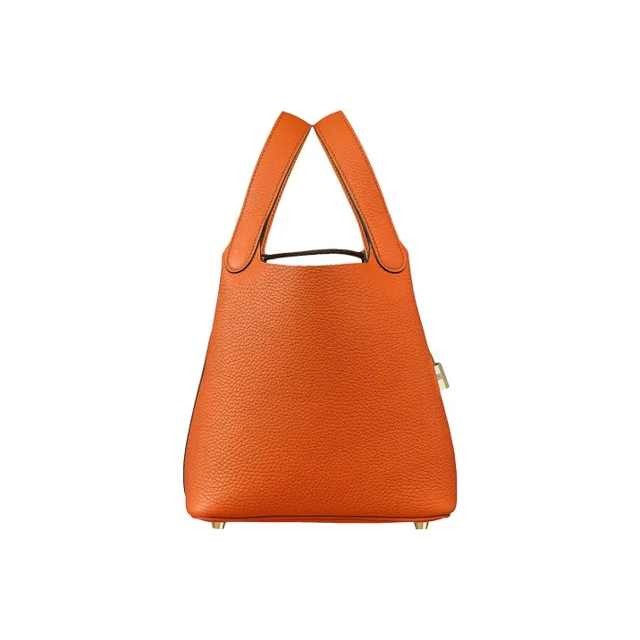 HERMES Picotin Lock Clemence Bullock Leather Basket Bag Handbag Bucket Bag 18 Women's 9J Feu Flame Orange-1