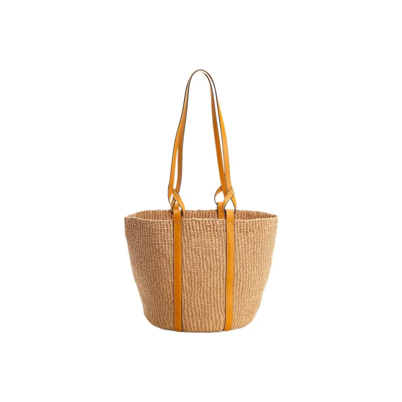 Chloe Straw Woven Tote Bag, Shoulder Bag Large Size Women's Beige & Yellow-2