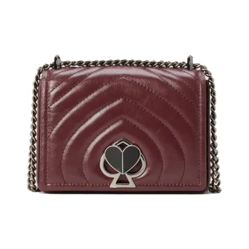 Kate Spade Leather Small Square Bag Handbag, Crossbody Bag Shoulder Bag Women's Burgundy