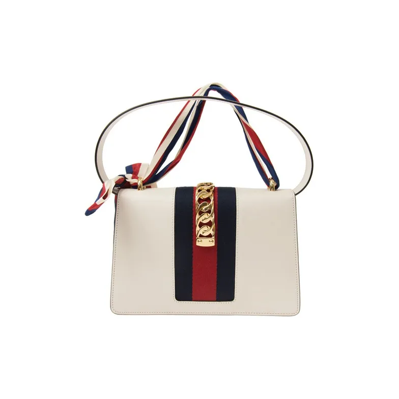 GUCCI Sylvie Cow Leather Crossbody Handbag Shoulder Bag Women's White-2