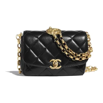 CHANEL Sheepskin Gold Coin Bag, Makeup Bag, Flap Bag, Shoulder Bag Women's Black
