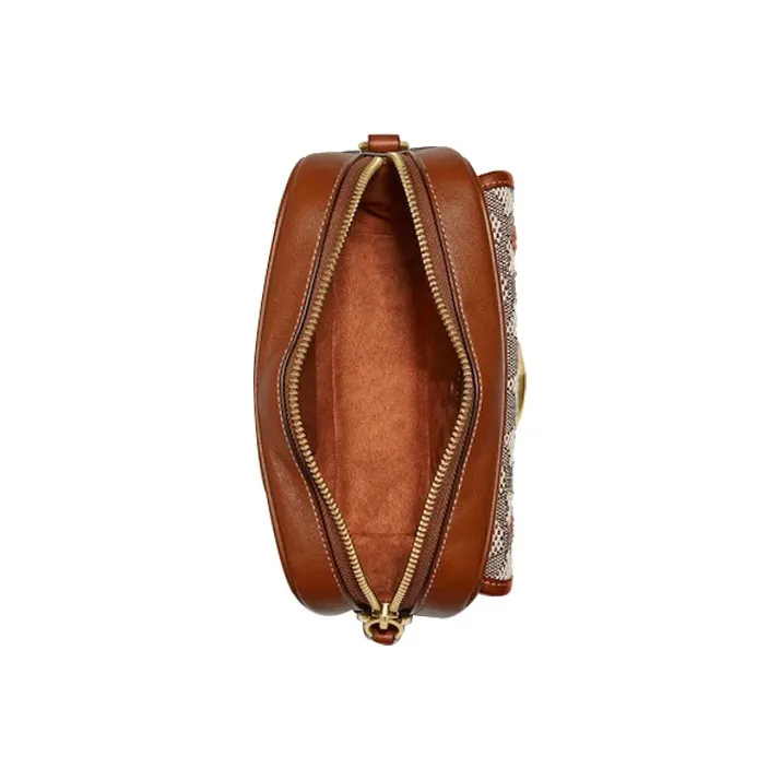 COACH Studio Textile Fabric With Tanned Leather Shoulder Bag Trumpets Men's Monogram Color & Green-2