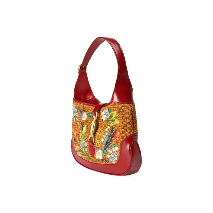 GUCCI Jackie 1961 Fabric With Leather Crescent Shoulder Bag Shoulder Bag Trumpets Women's Red-1