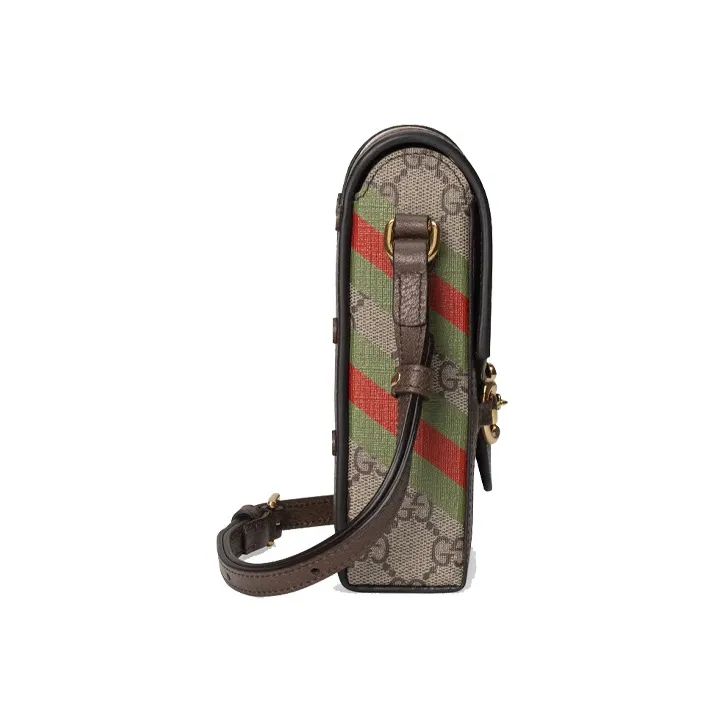 GUCCI Horsebit 1955 Canvas With Leather Cell Phone Pouch Shoulder Bag Crossbody Bag Mini Unisex Ebony/Brown-3