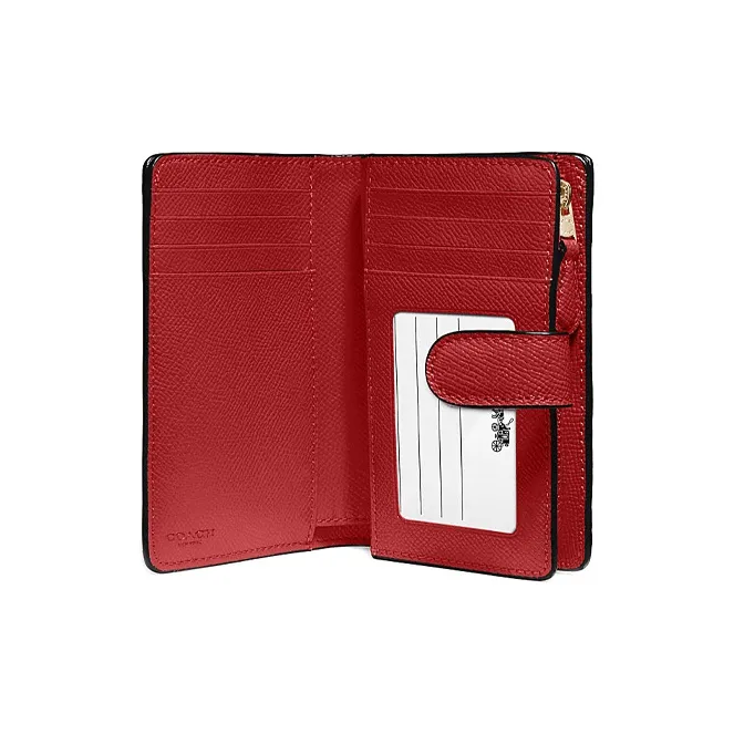 COACH Corner Zip Leather Wallet Medium Size Women's Red-3