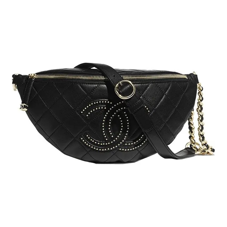 CHANEL Polished Lambskin Zip Bag, Chain Bag, Crossbody Bag, Fanny Pack Women's Black-0