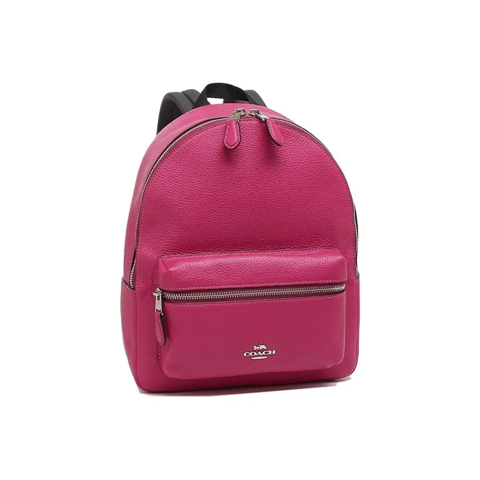 COACH Charlie Cow Leather Backpack Medium Size Women's Rose Red-3