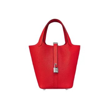 HERMES Picotin Lock Maurice Bullock Leather Bucket Bag Handbag Women's Heart Red