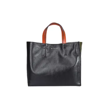 MARNI Calfskin Tote Bag, Shopping Bag, Shoulder Bag, Handbag Regular Women's Black/Orange