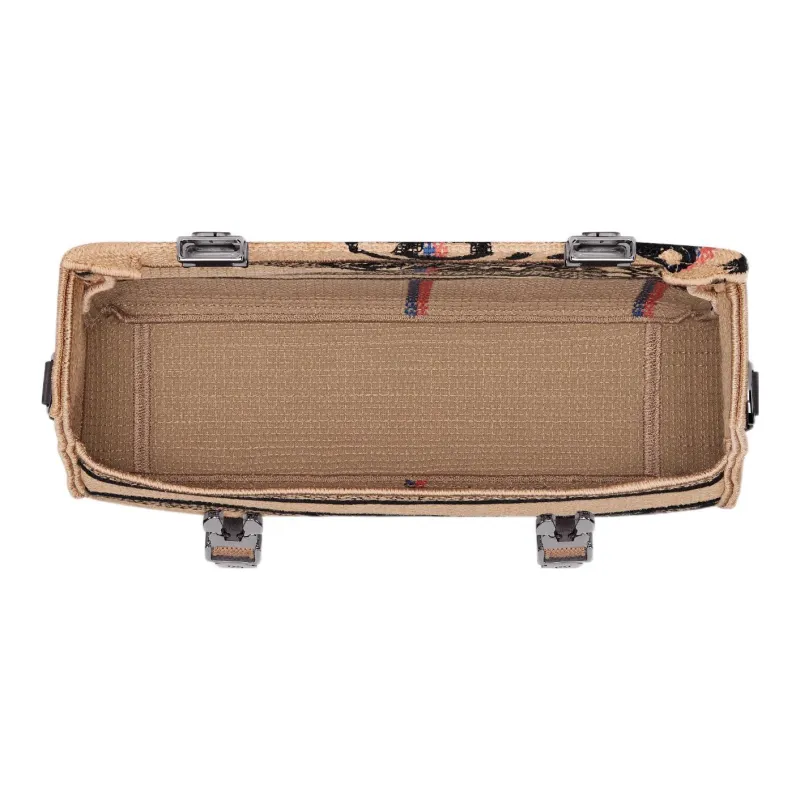 DIOR DiorCamp Jute Canvas Embroidery Canvas Bag Messenger Bag Shoulder Bag Crossbody Bag Small Size Unisex Beige-5