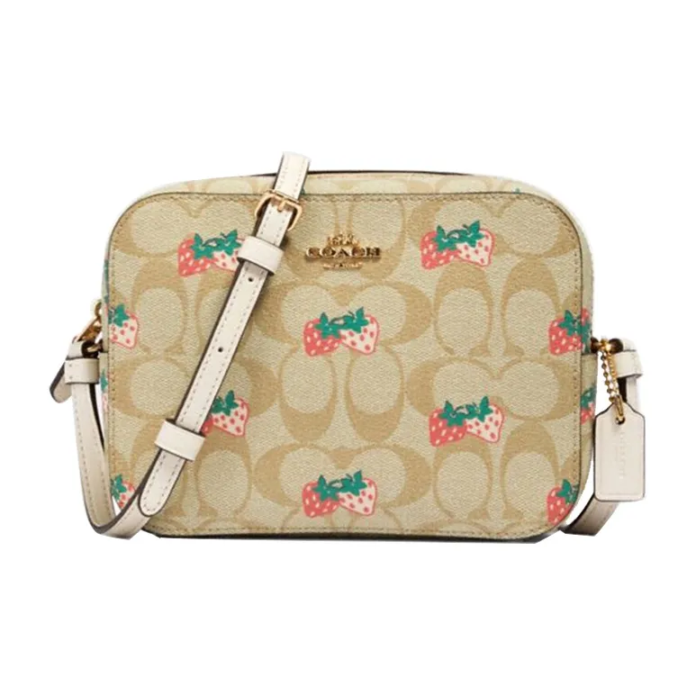 COACH Camera Leather Square Bag Women's Khaki Monogram-0