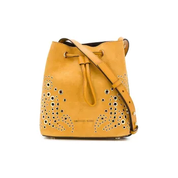 MICHAEL KORS Cary Leather Bucket Portable Crossbody Bag, Shoulder Bag Small Size Women's Golden Orange