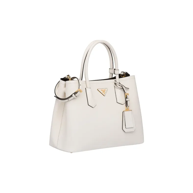 PRADA Double Leather Shoulder Bag Crossbody Bag Handbag Medium Size Women's White-1