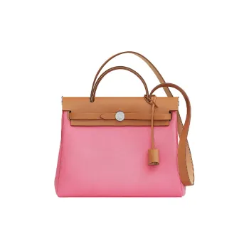 HERMES Herbag Zip Reversible Canvas Cow Leather Handbag Shoulder Bag Crossbody Bag Women's AJ Pink