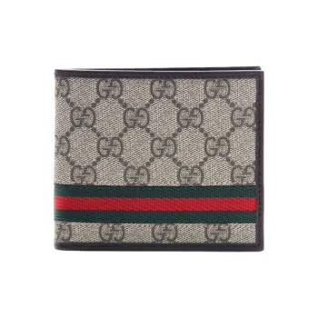 GUCCI Canvas With Leather Wallet Men's Ebony & Brown