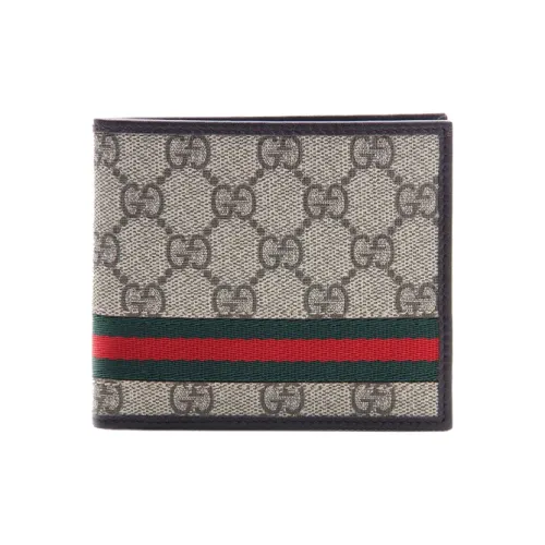 GUCCI Canvas With Leather Wallet Men's Ebony & Brown