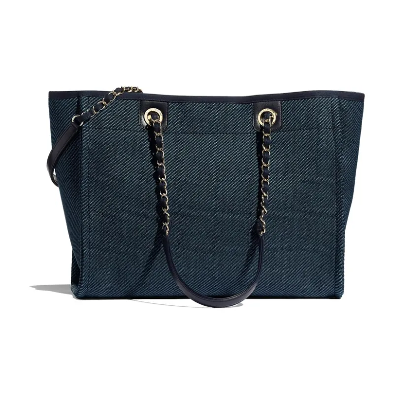 CHANEL Fabric Handbag Women's Marine Blue-1