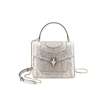 BVLGARI Serpenti Forever Snake Skin Handbag Women's Beige Gold