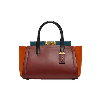 COACH Troupe Leather Shoulder Bag Large Size Women's Multicolor Deep Brick Red