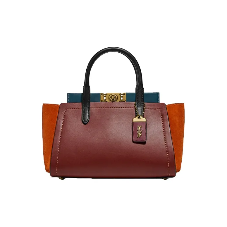 COACH Troupe Leather Shoulder Bag Large Size Women's Multicolor Deep Brick Red-0