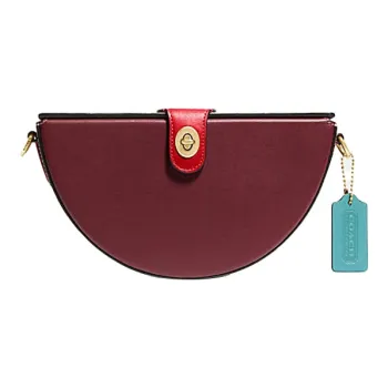 COACH Semi Circle Cow Leather Shoulder Bag Crossbody Bag Women's Brown Yellow Bright Red