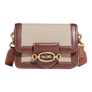 COACH Hero Canvas With Leather Handbags Shoulder Bag Crossbody Bag Small Size Women's Brown & White