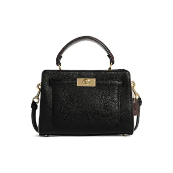 COACH Lane Pebbled Leather With Snakeskin Print Leather Handbag Shoulder Bag Crossbody Bag Small Size Women's Black