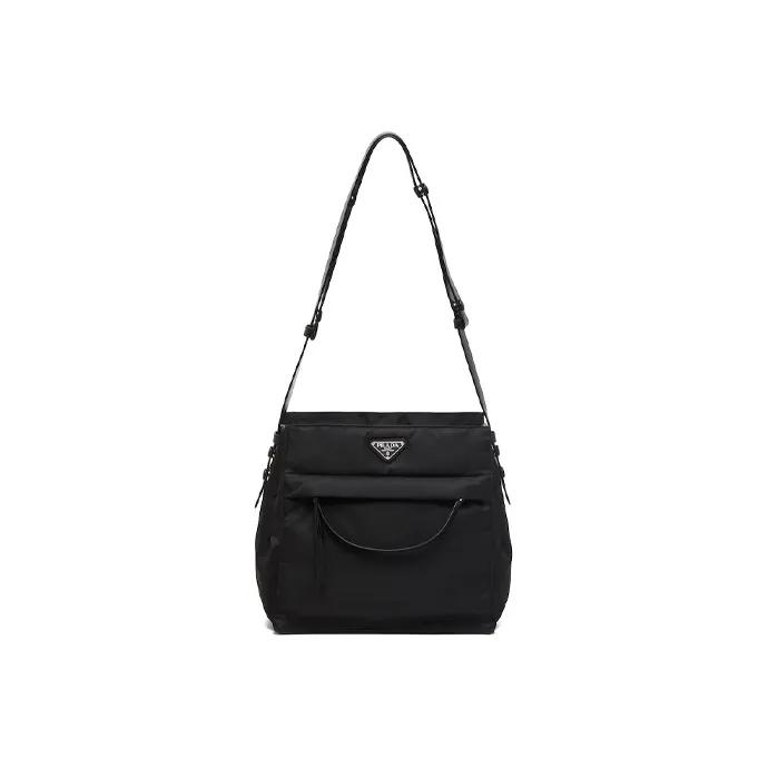 PRADA Hobo Fabric With Leather Shoulder Bag Crossbody Bag Women's Black-0