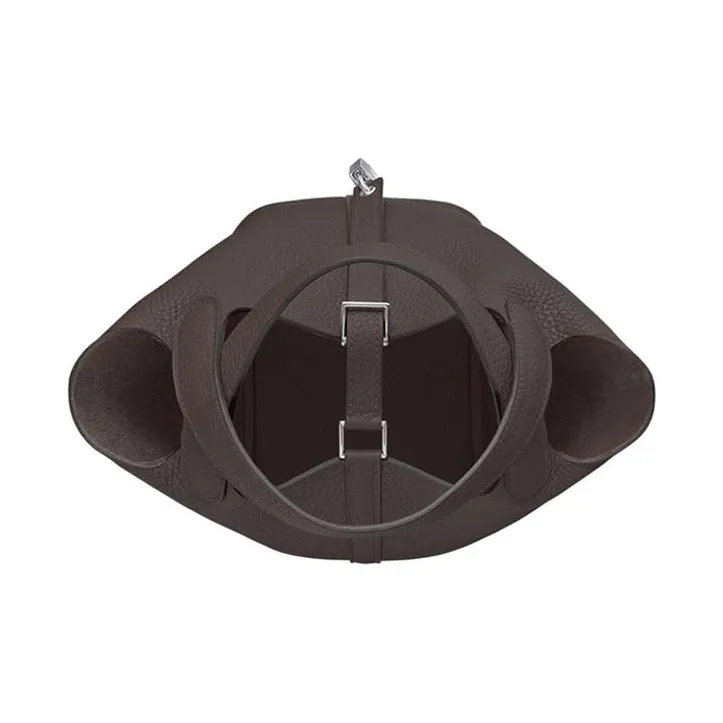 HERMES Clemence Bullock Leather Basket Bag, Bucket Bag, Handbag 18 Women's Ebony-2