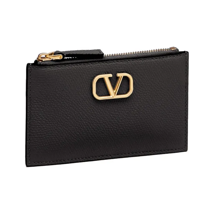 Valentino Vlogo Grain Calfskin Card Holder, Coin Purse, Card Holder Women's Black-2