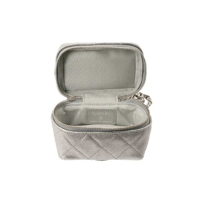 CHANEL Litchi Grain Cow Leather Box Bag, Handbag, Shoulder Bag, Crossbody Bag Trumpets Women's Silver-7