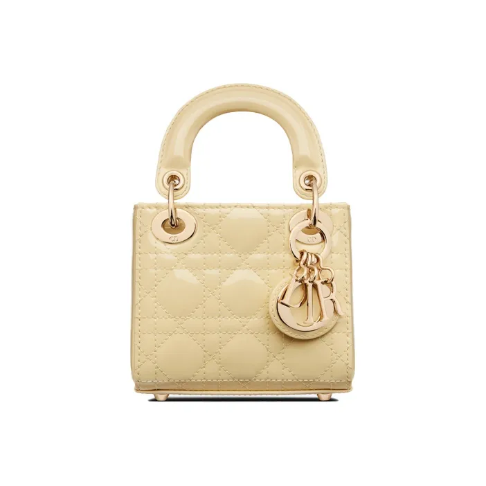 DIOR Lady Dior Patent Leather Cowhide Dior Bag Shoulder Bag Crossbody Bag Handbag Extra Mini Women's Light Yellow-0