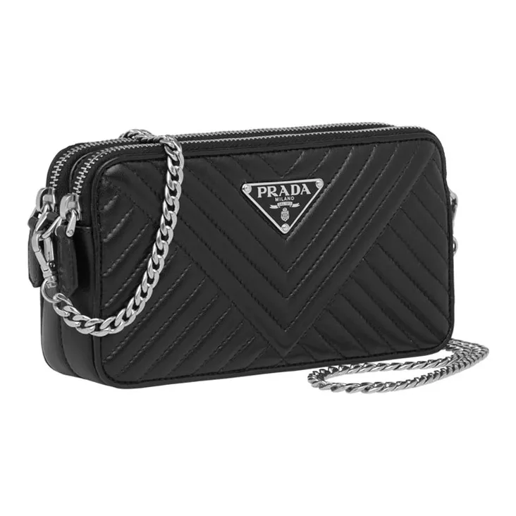 PRADA Soft Sheep Leather Clutch Mini Women's Black-1