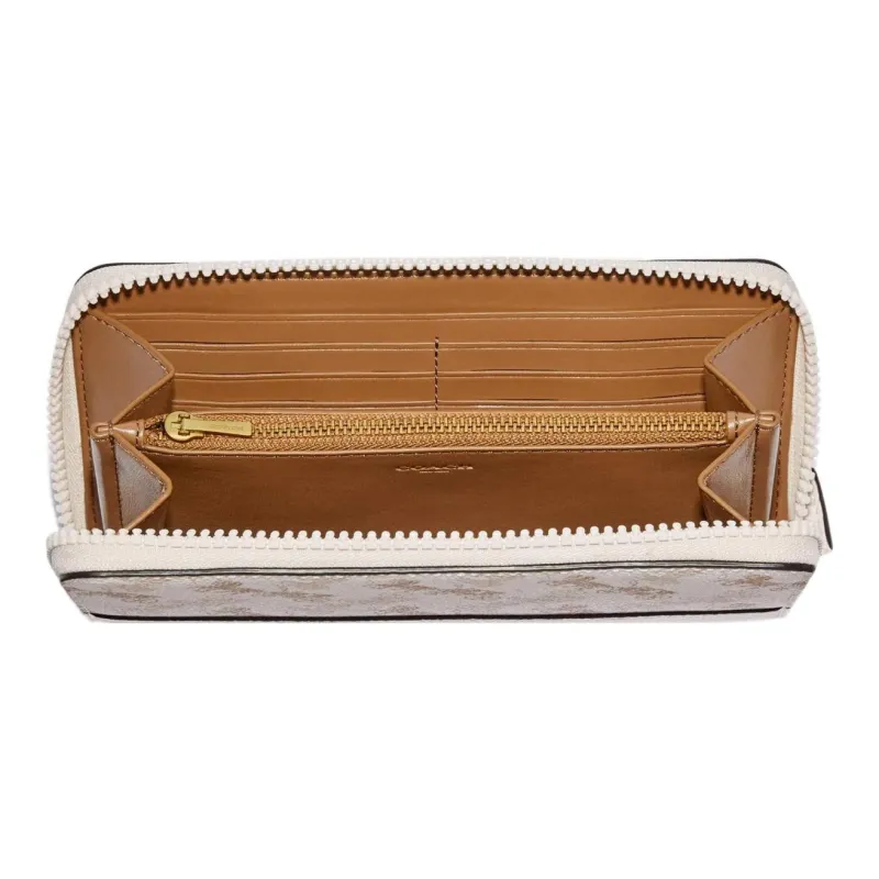 COACH Accordion Zip Coated Canvas With Leather Zip Closure Long Clutch Wallet Small Size Women's Chalk White-2