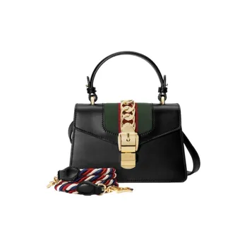 GUCCI Sylvie Leather Handbag, Shoulder Bag, Crossbody Bag Mini Women's Black