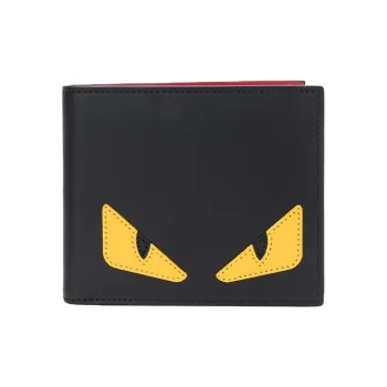 FENDI Calfskin Wallet Men's Black/Yellow/Red