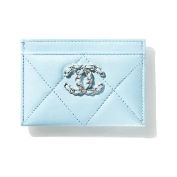 CHANEL Lambskin Coin Purses Card Holders Women's Light Blue