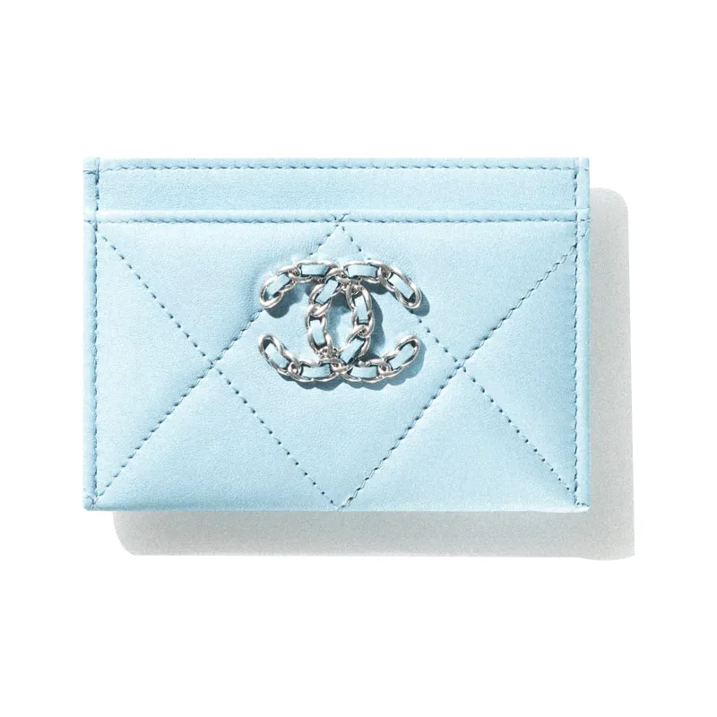 CHANEL Lambskin Coin Purses Card Holders Women's Light Blue-0