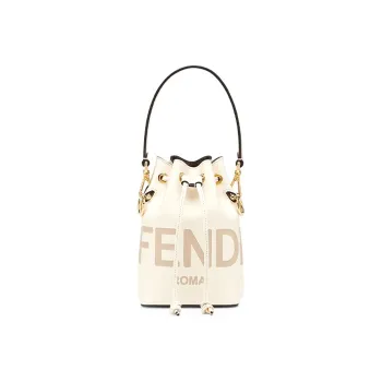 FENDI Mon Tresor Calfskin Drawstring Bucket Bag Crossbody Handbag Shoulder Bag Mini Women's White